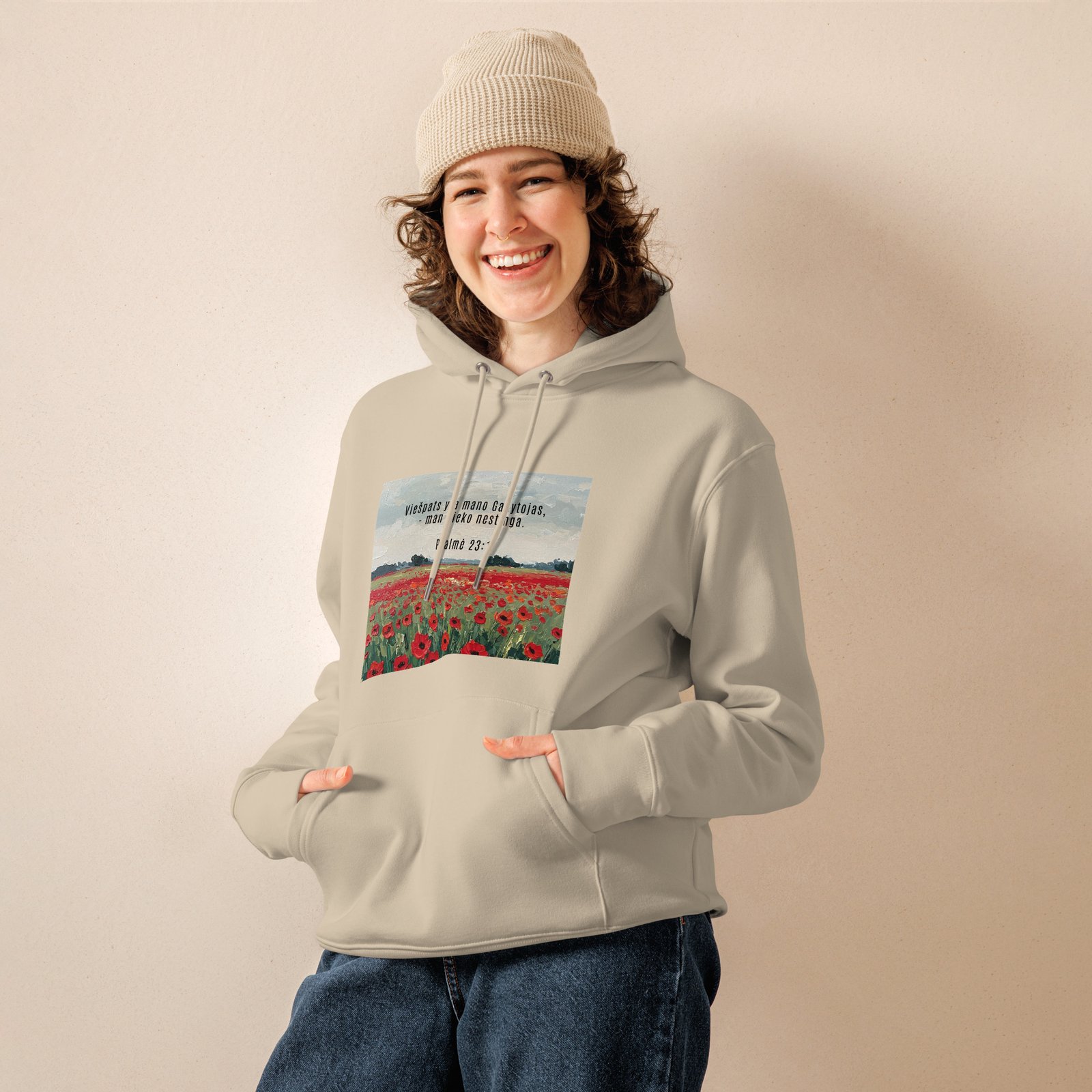 Biblijos citata · Ekologiškas džemperis su gobtuvu - Image 7