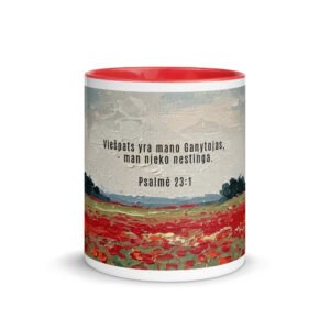 Biblijos citata · Keraminis puodelis su spalvotu vidumi